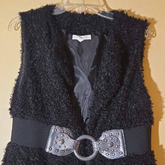 Mind Code Black Fuzzy Vest with Silver Buckle - Picture 2 of 6
